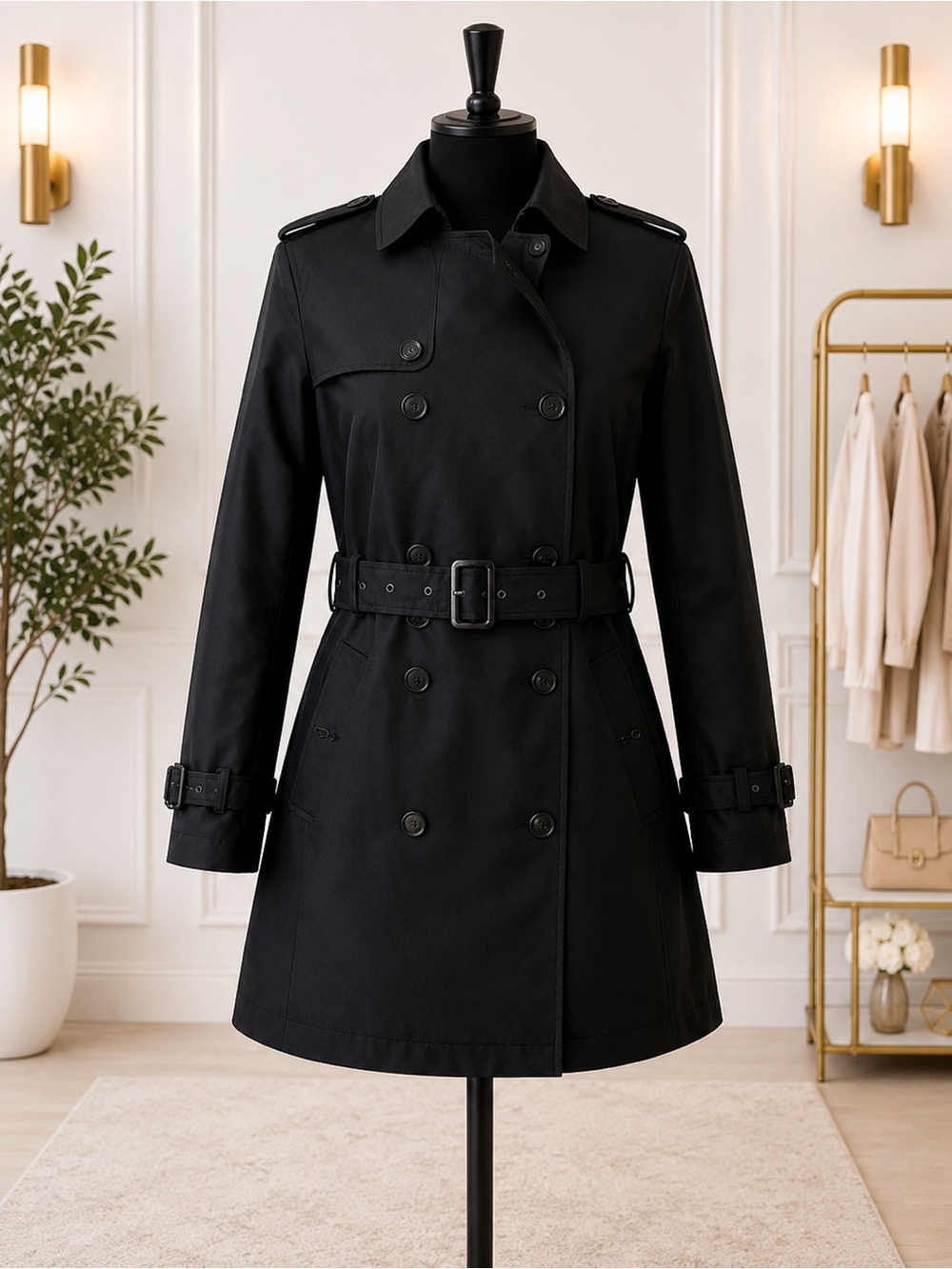 Zara black double-brasted treanch coat Small Water Resistant Tailored Classic